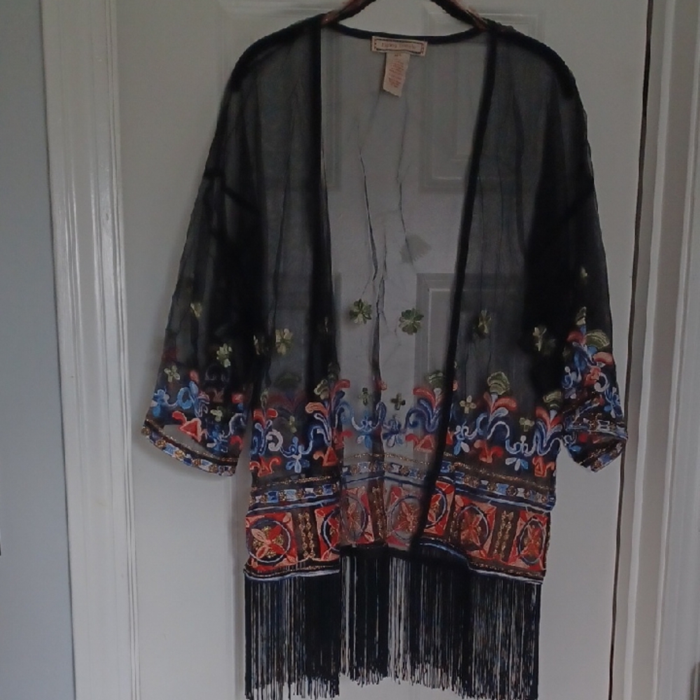 Embroidered Black Kimono Jacket